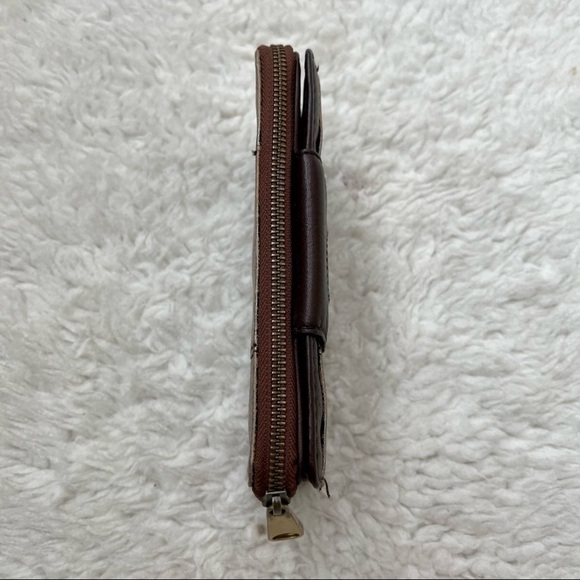 Fossil Brown and Metallic Gold Silver Zip Around Wallet with Gift Dust Bag - Picture 9 of 11